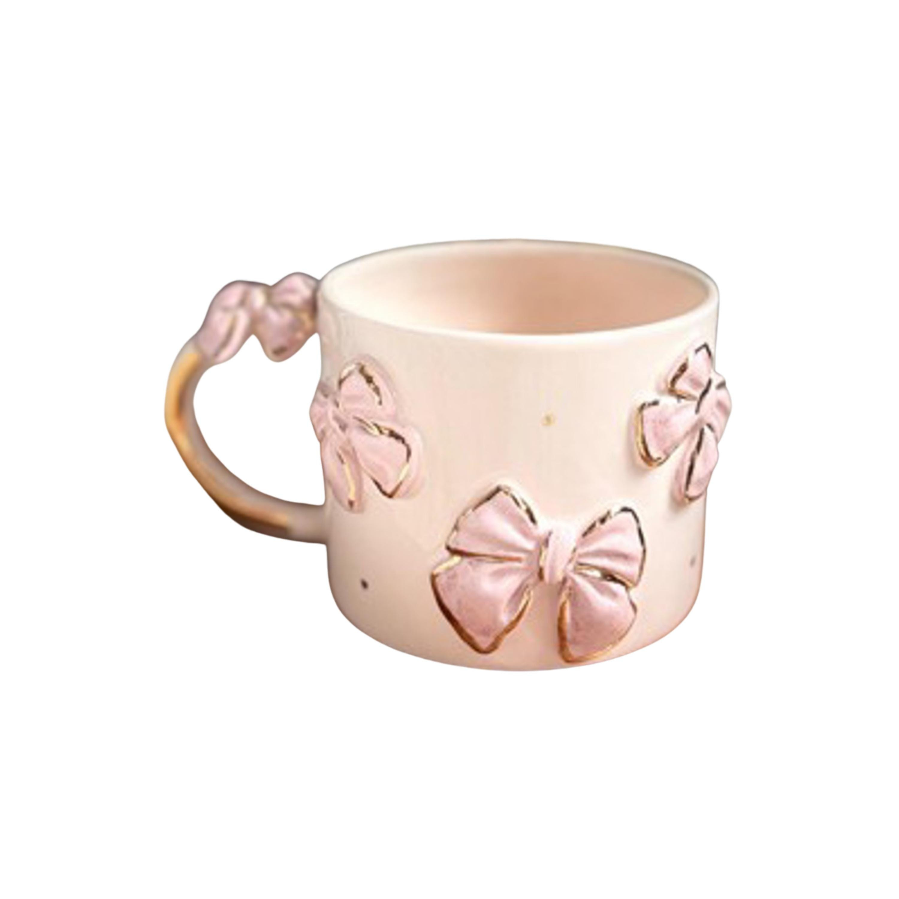 Romantic Pink Bow Embellished Ceramic Mug